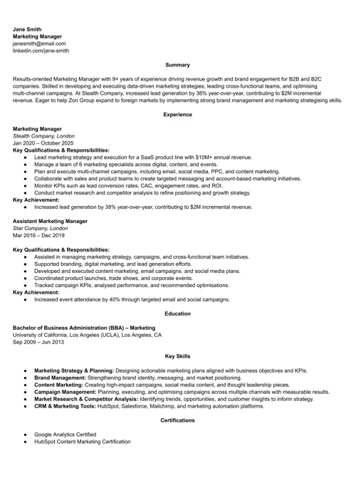 CV example from LiveCareer UK CV builder