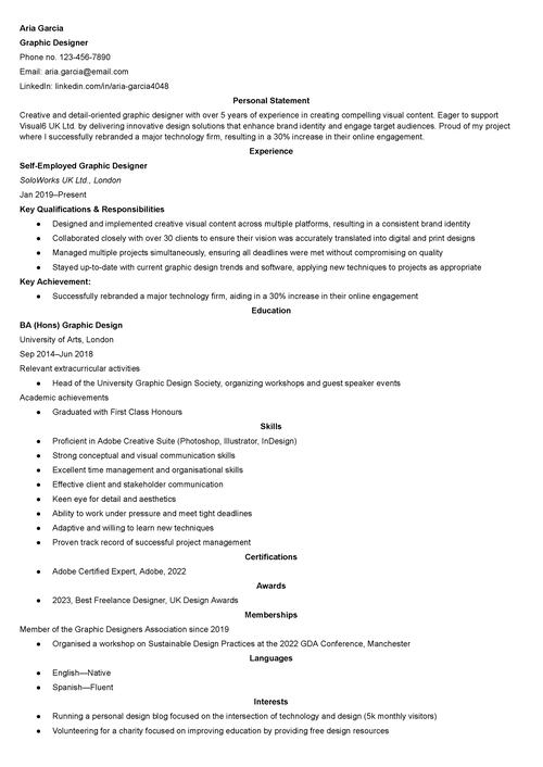 self-employed CV example