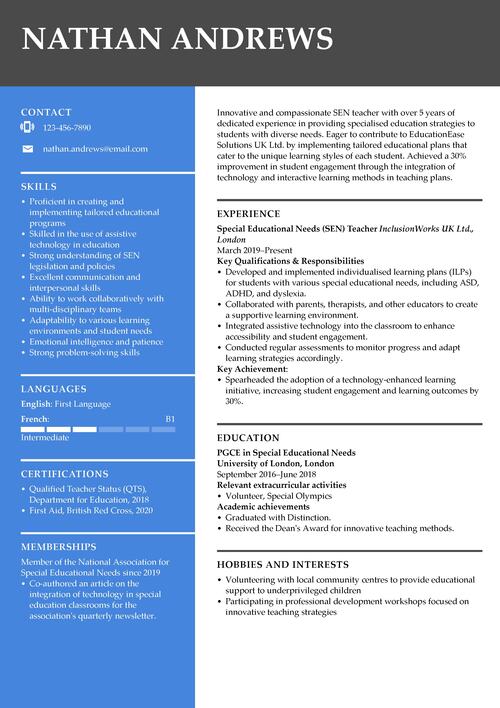 SEN teacher CV example