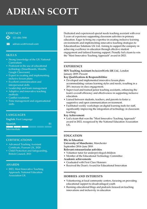 SEN teaching assistant CV example