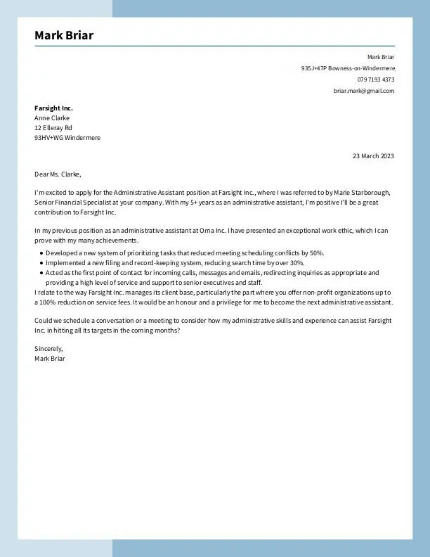 Short application letter for an internal position sample