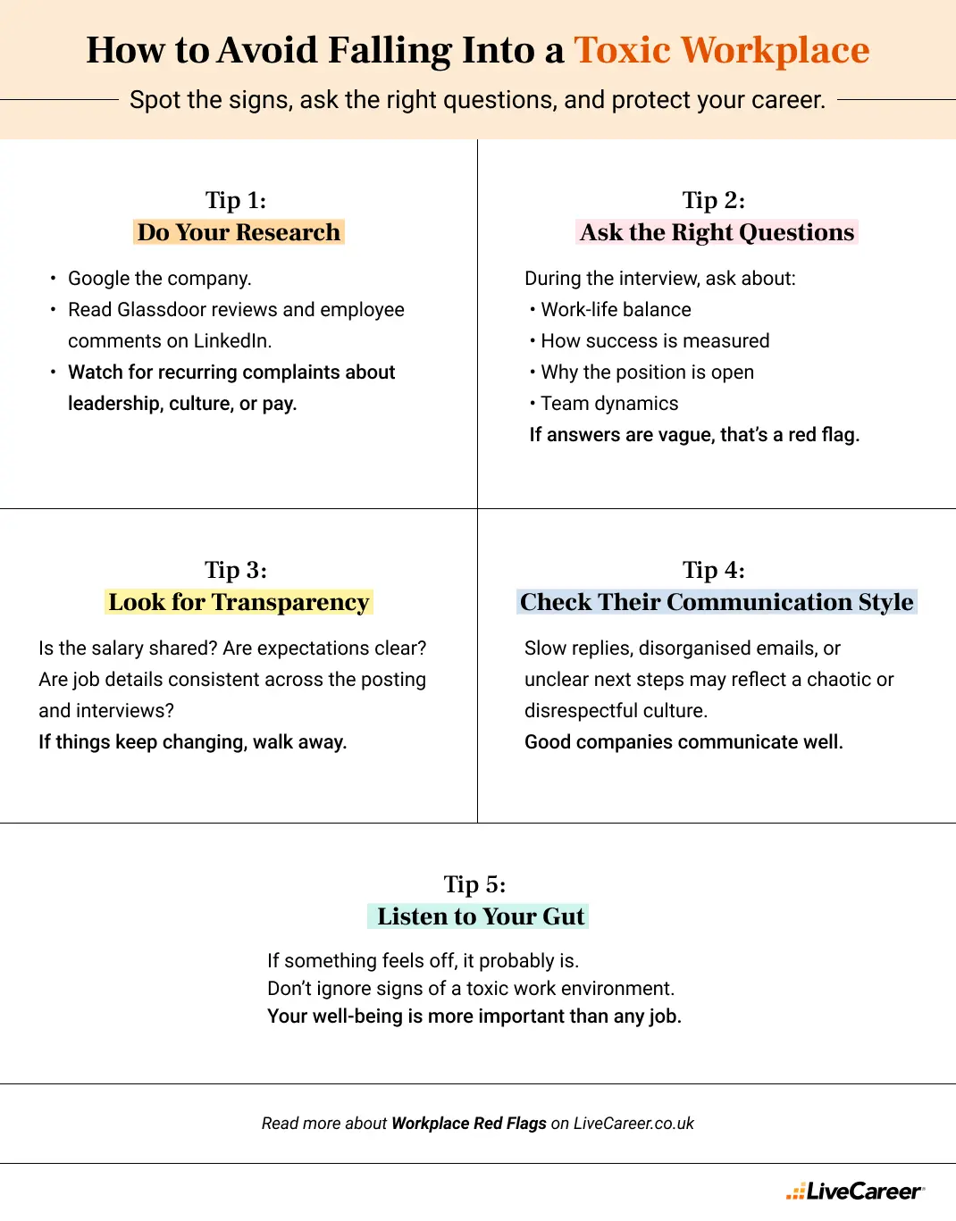 tips on how to avoid falling into a toxic work environment
