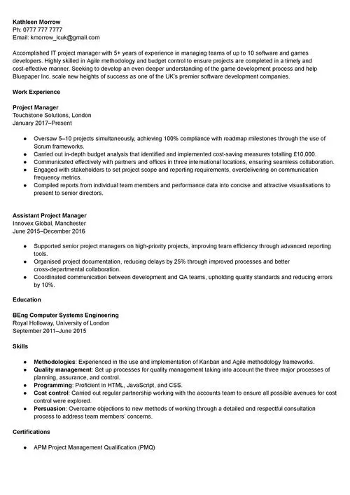 skills for a CV example