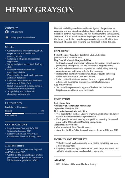 solicitor CV example