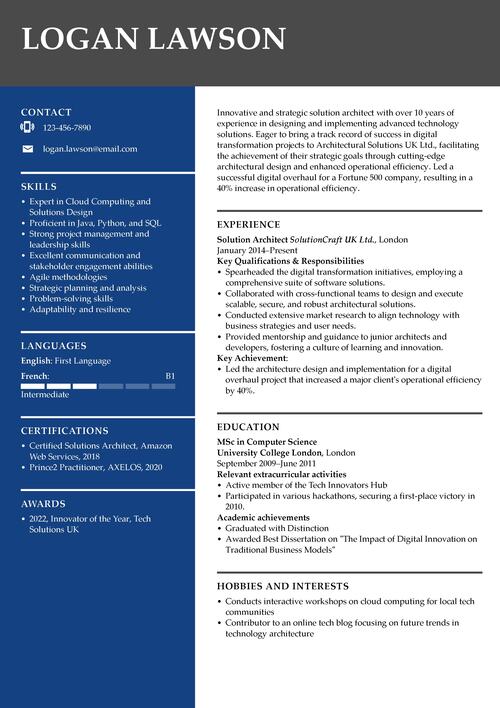 solutions architect CV example