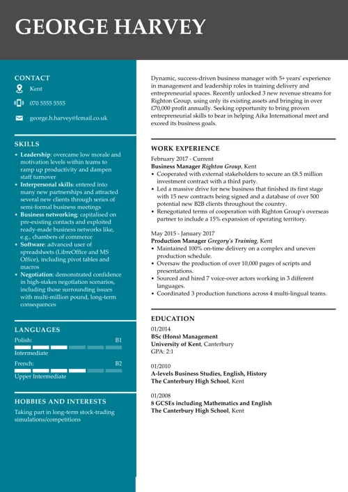 Speculative CV example