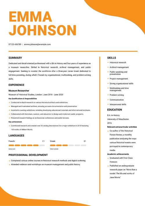 stay-at-home mum CV example