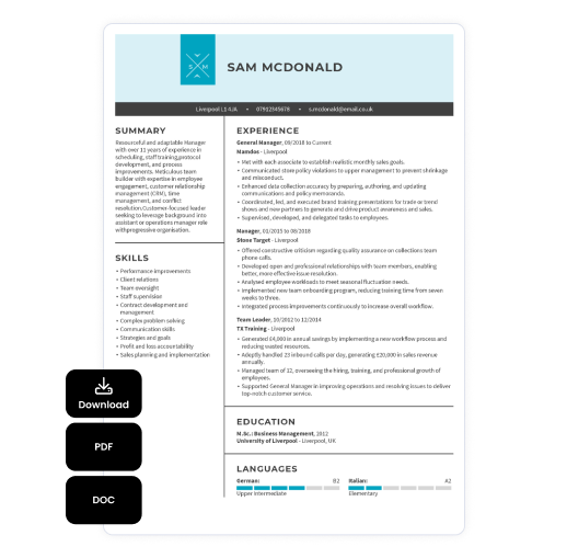 Build a CV online and download it as a PDF or DOC