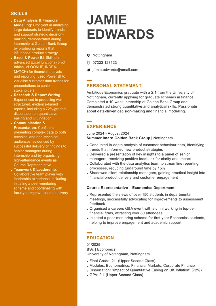 Graduate student CV sample