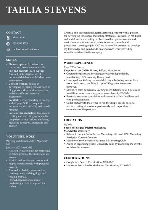 student cv example