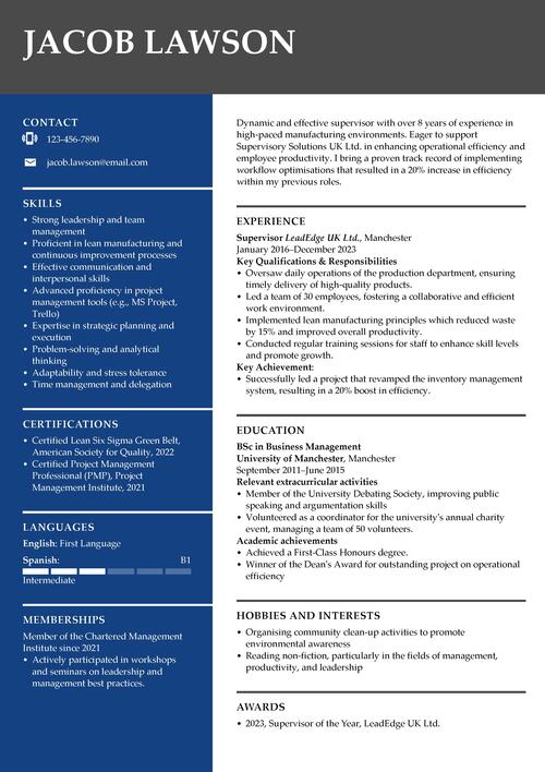 supervisor CV example