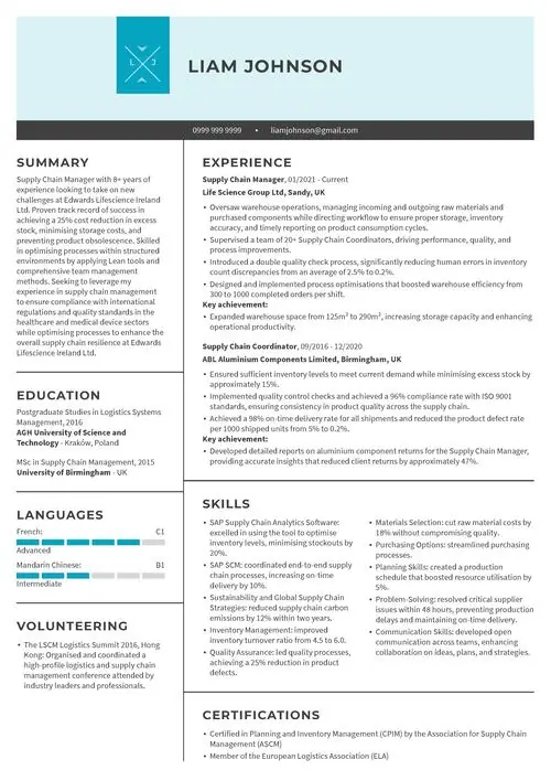 supply chain manager cv example