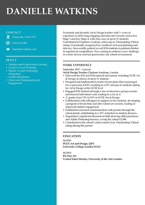 teacher CV example