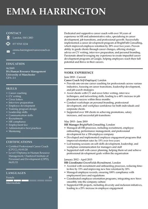 career coach CV sample