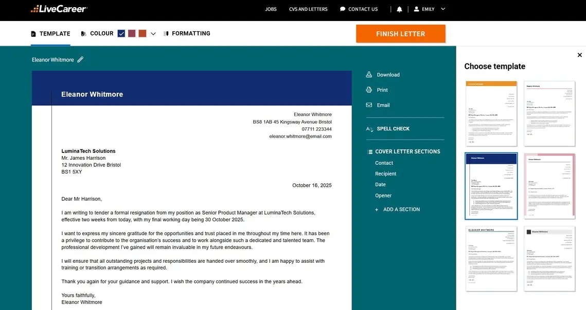 two weeks notice letter example