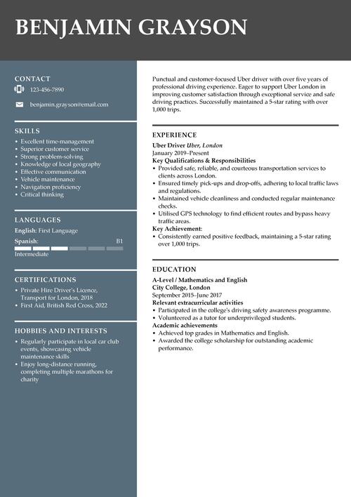 Uber driver CV example