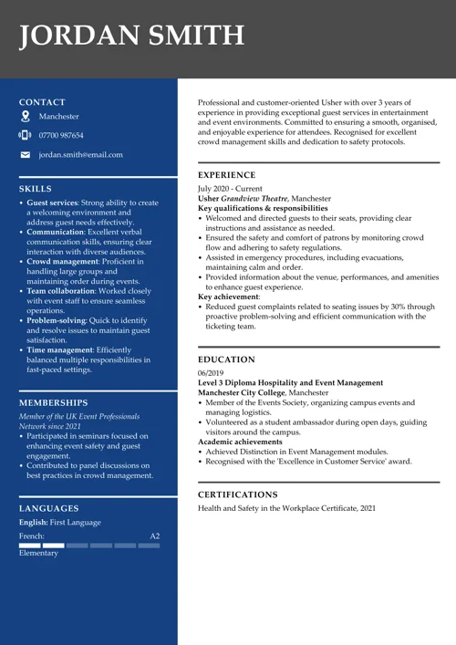 Usher CV example