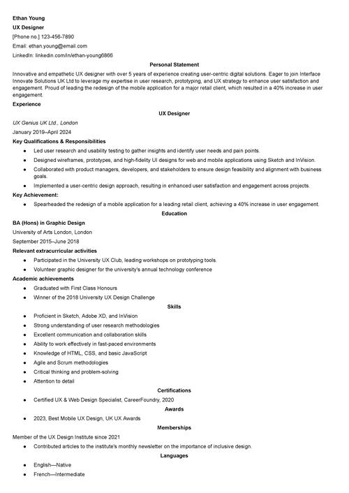 UX designer CV example