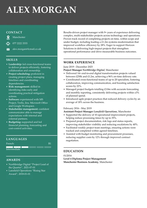 CV example from LiveCareer UK CV builder