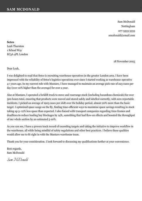 warehouse operative cover letter example