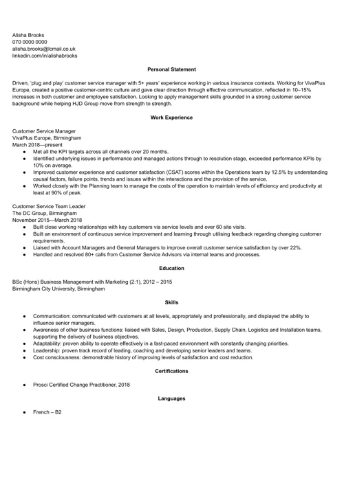 UK example of a good CV