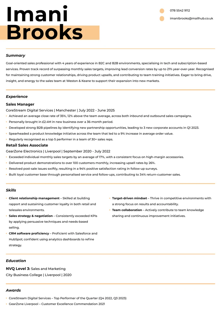 What a CV should look like for mid-level candidates - sample