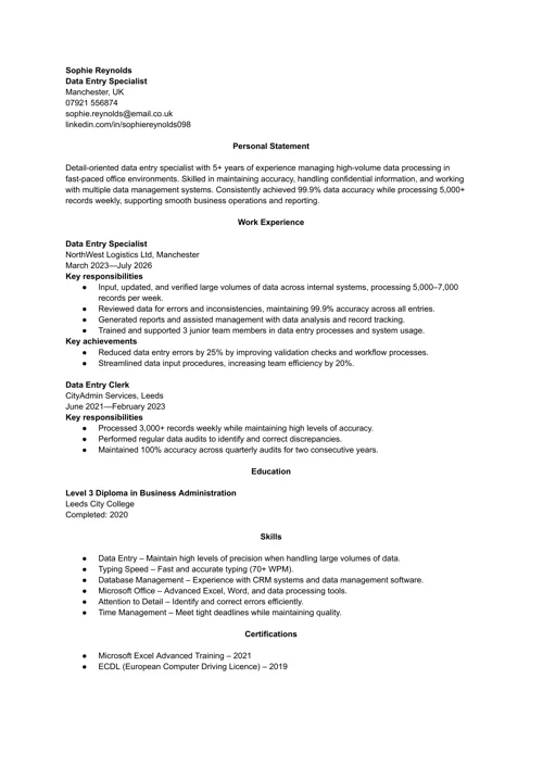 what a CV should look like