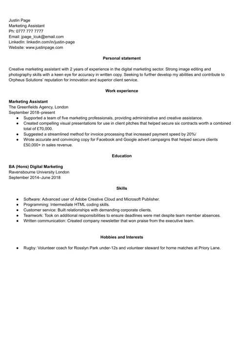 What to Include in a CV